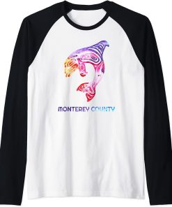 Monterey County California Orca Killer Whale Native American Raglan Baseball Tee