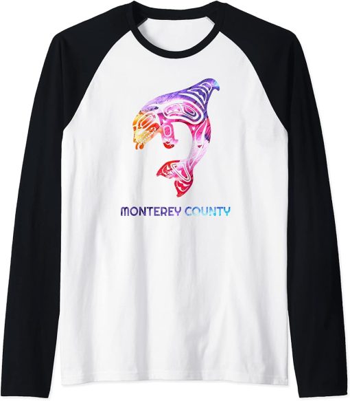 Monterey County California Orca Killer Whale Native American Raglan Baseball Tee