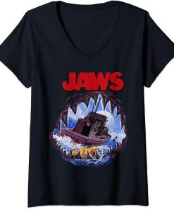 Womens Jaws Mouth View Of Orca Poster Style V-Neck T-Shirt