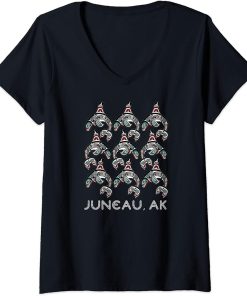 Womens Alaska Native Orca Art Juneau V-Neck T-Shirt