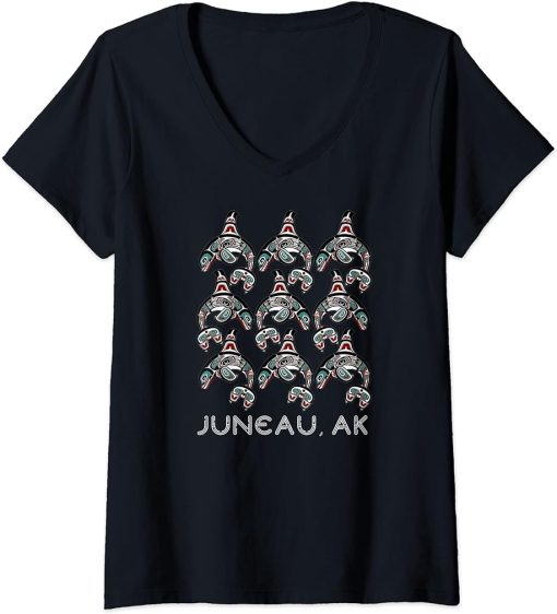 Womens Alaska Native Orca Art Juneau V-Neck T-Shirt